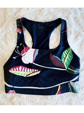JoyLab Tropical Floral Longline Sports Bra Crop Top Navy Multicolor Size Small